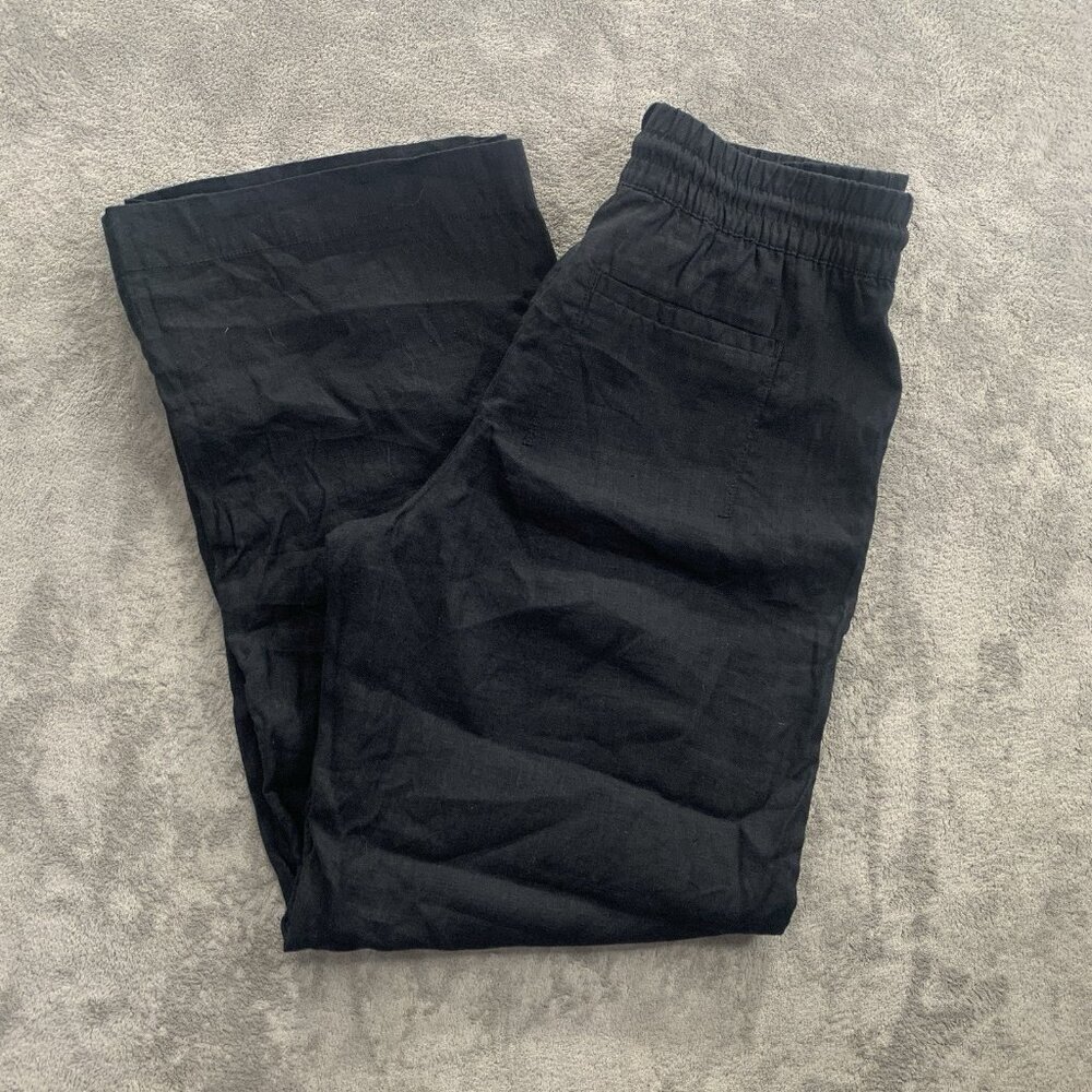 Athleta Pants Women Small Retreat Linen High Rise Wide Leg Black Boho Minimalist